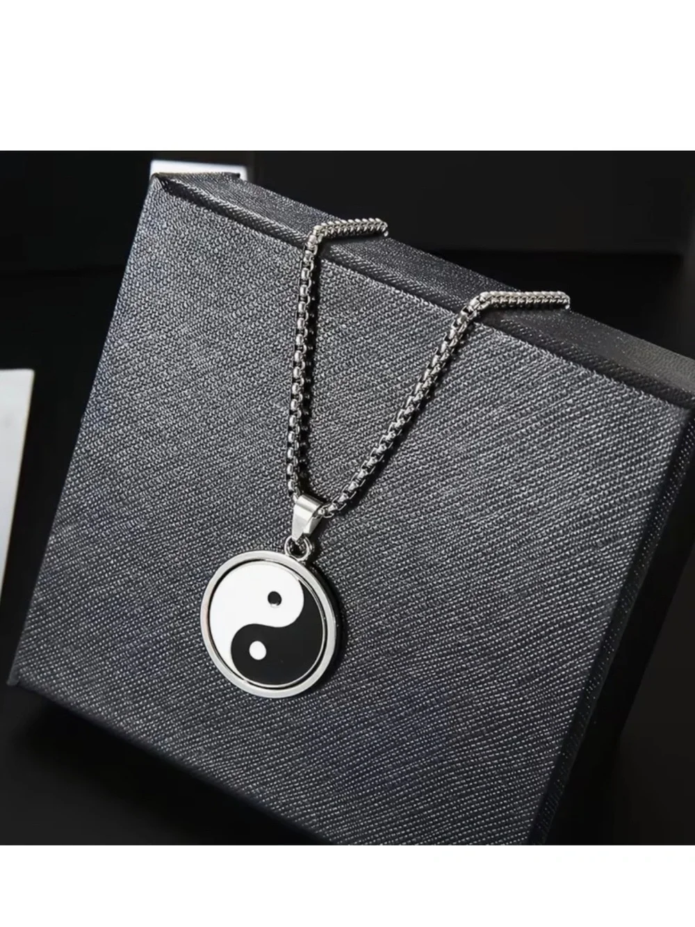 Stainless Steel Yin Yang Necklace Rotating Pendant Symbol Tai Silver Chain N10